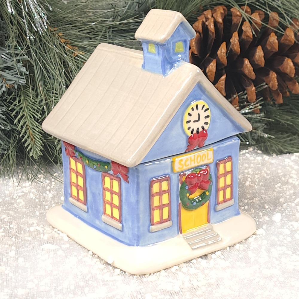 Temp-tations By Tara Winter Christmas School Cookie Jar Holiday Hand Painted‎